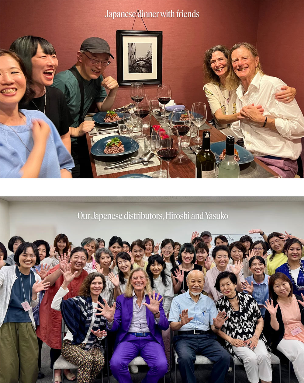 Ian White mit Freunden in Japan und Teilnehmer eines Workshops in Japan